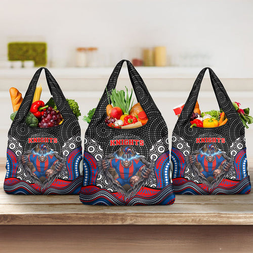 Newcastle Knights Grocery Bag The Scream of Lightning Eyes - Indigenous Dot Ripping Effect