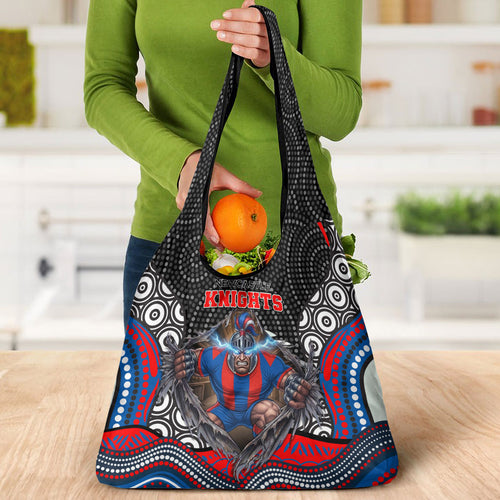 Newcastle Knights Grocery Bag The Scream of Lightning Eyes - Indigenous Dot Ripping Effect