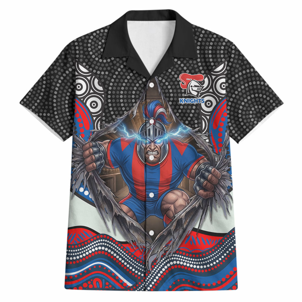 Newcastle Knights Hawaiian Shirt The Scream of Lightning Eyes - Indigenous Dot Ripping Effect