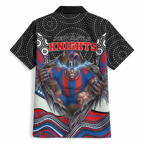 Newcastle Knights Hawaiian Shirt The Scream of Lightning Eyes - Indigenous Dot Ripping Effect
