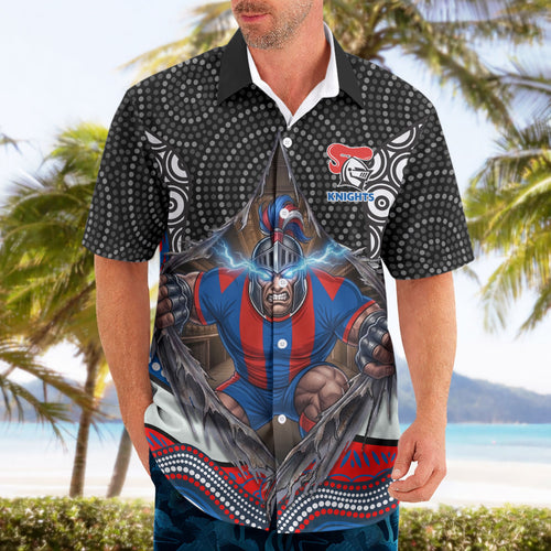 Newcastle Knights Hawaiian Shirt The Scream of Lightning Eyes - Indigenous Dot Ripping Effect