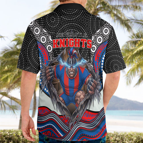 Newcastle Knights Hawaiian Shirt The Scream of Lightning Eyes - Indigenous Dot Ripping Effect