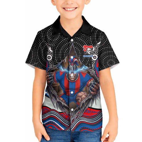 Newcastle Knights Hawaiian Shirt The Scream of Lightning Eyes - Indigenous Dot Ripping Effect