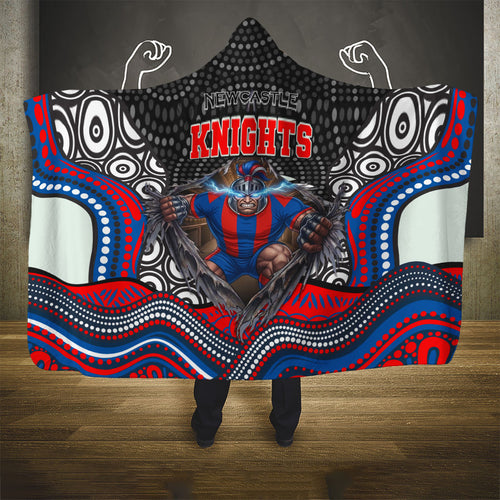 Newcastle Knights Hooded Blanket The Scream of Lightning Eyes - Indigenous Dot Ripping Effect