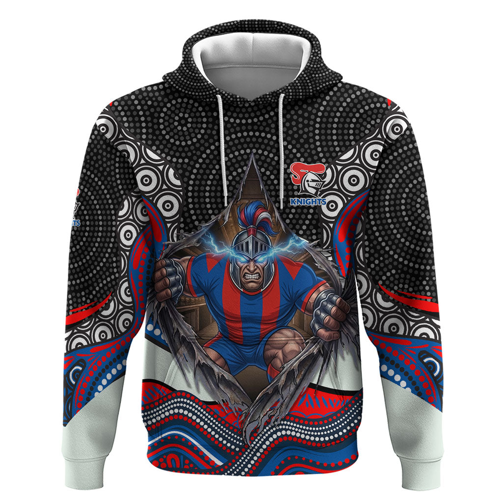 Newcastle Knights Hoodie The Scream of Lightning Eyes - Indigenous Dot Ripping Effect