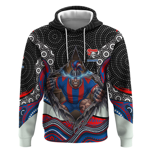 Newcastle Knights Hoodie The Scream of Lightning Eyes - Indigenous Dot Ripping Effect