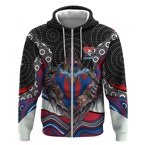 Newcastle Knights Hoodie The Scream of Lightning Eyes - Indigenous Dot Ripping Effect