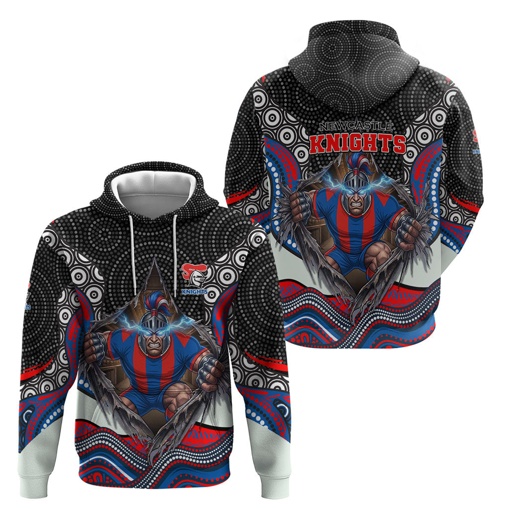 Newcastle Knights Hoodie The Scream of Lightning Eyes - Indigenous Dot Ripping Effect