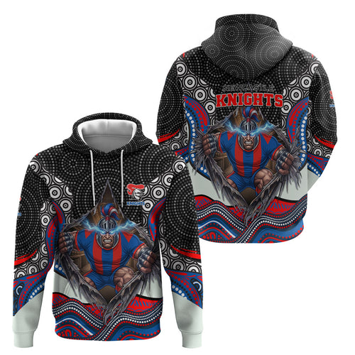 Newcastle Knights Hoodie The Scream of Lightning Eyes - Indigenous Dot Ripping Effect