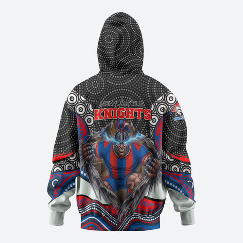 Newcastle Knights Hoodie The Scream of Lightning Eyes - Indigenous Dot Ripping Effect