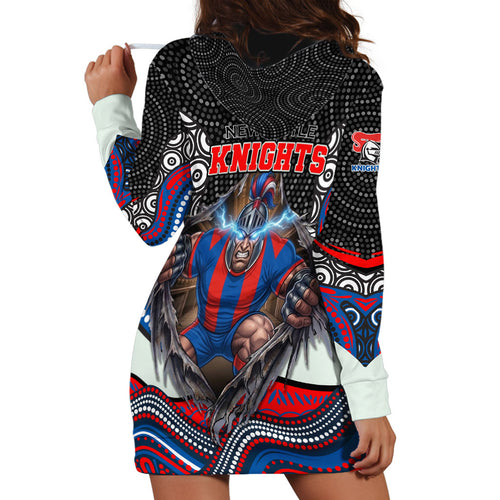 Newcastle Knights Hoodie Dress The Scream of Lightning Eyes - Indigenous Dot Ripping Effect