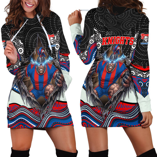 Newcastle Knights Hoodie Dress The Scream of Lightning Eyes - Indigenous Dot Ripping Effect
