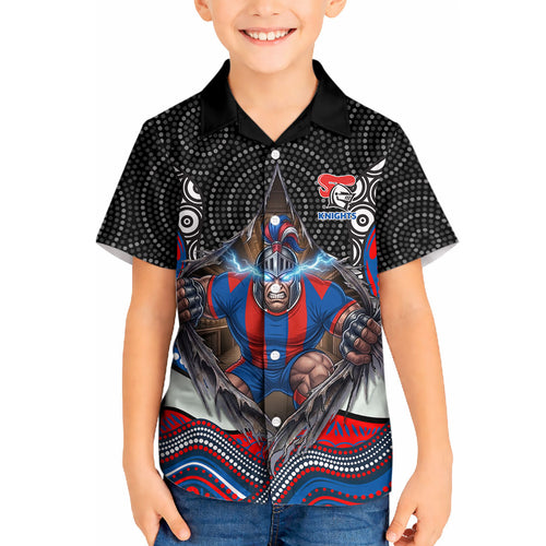 Newcastle Knights Kid Hawaiian Shirt The Scream of Lightning Eyes - Indigenous Dot Ripping Effect