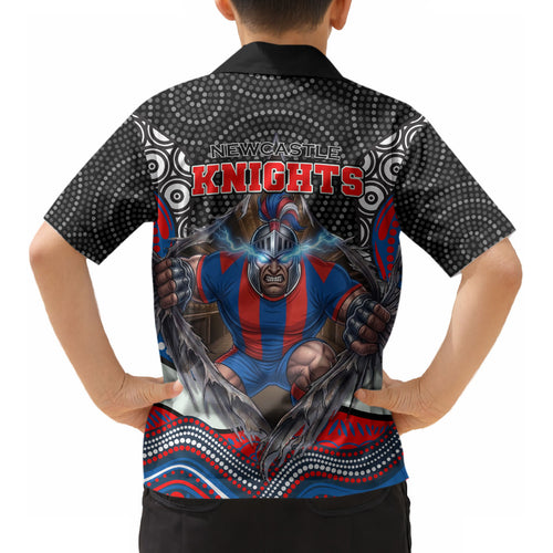 Newcastle Knights Kid Hawaiian Shirt The Scream of Lightning Eyes - Indigenous Dot Ripping Effect