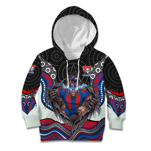 Newcastle Knights Kid Hoodie The Scream of Lightning Eyes - Indigenous Dot Ripping Effect