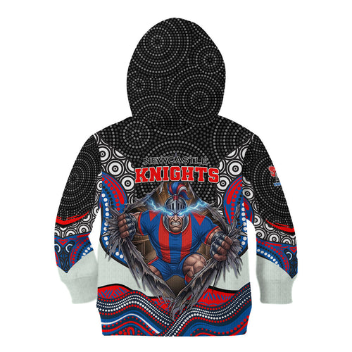 Newcastle Knights Kid Hoodie The Scream of Lightning Eyes - Indigenous Dot Ripping Effect
