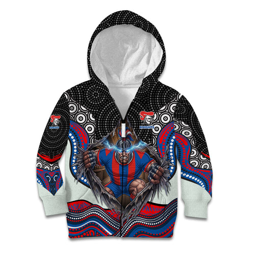 Newcastle Knights Kid Hoodie The Scream of Lightning Eyes - Indigenous Dot Ripping Effect