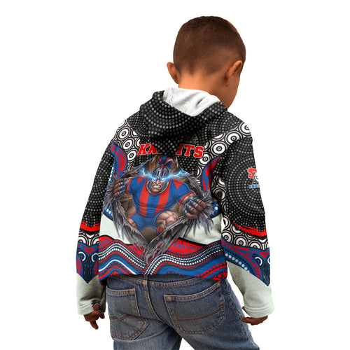 Newcastle Knights Kid Hoodie The Scream of Lightning Eyes - Indigenous Dot Ripping Effect