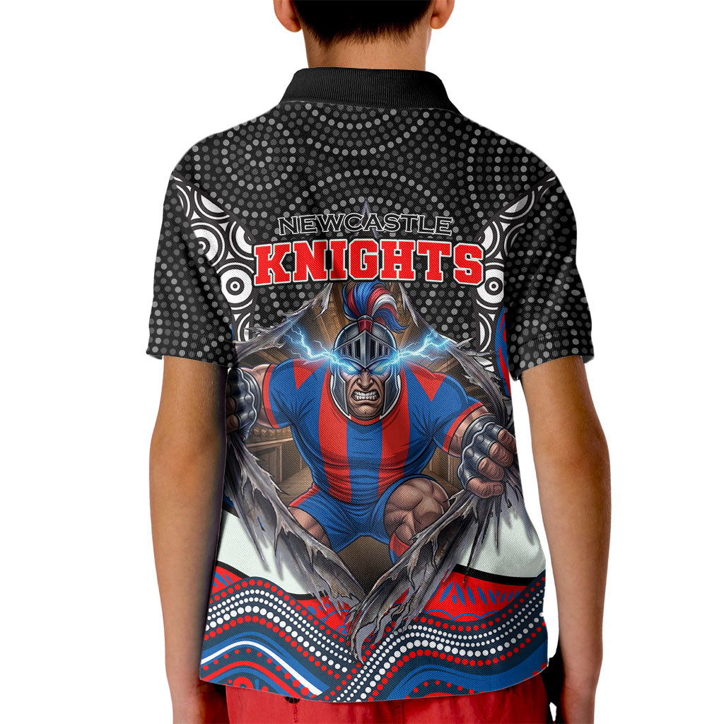 Newcastle Knights Kid Polo Shirt The Scream of Lightning Eyes - Indigenous Dot Ripping Effect