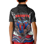 Newcastle Knights Kid Polo Shirt The Scream of Lightning Eyes - Indigenous Dot Ripping Effect