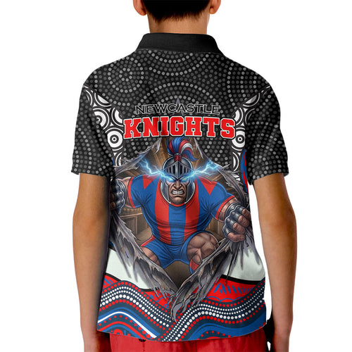 Newcastle Knights Kid Polo Shirt The Scream of Lightning Eyes - Indigenous Dot Ripping Effect