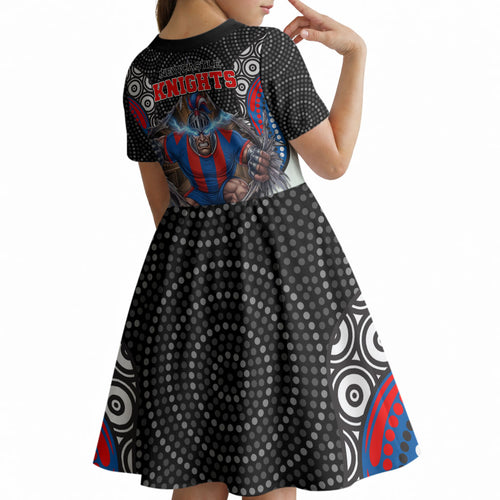 Newcastle Knights Kid Short Sleeve Dress The Scream of Lightning Eyes - Indigenous Dot Ripping Effect