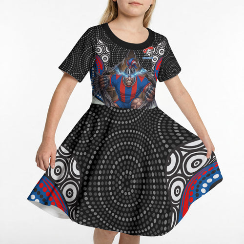 Newcastle Knights Kid Short Sleeve Dress The Scream of Lightning Eyes - Indigenous Dot Ripping Effect