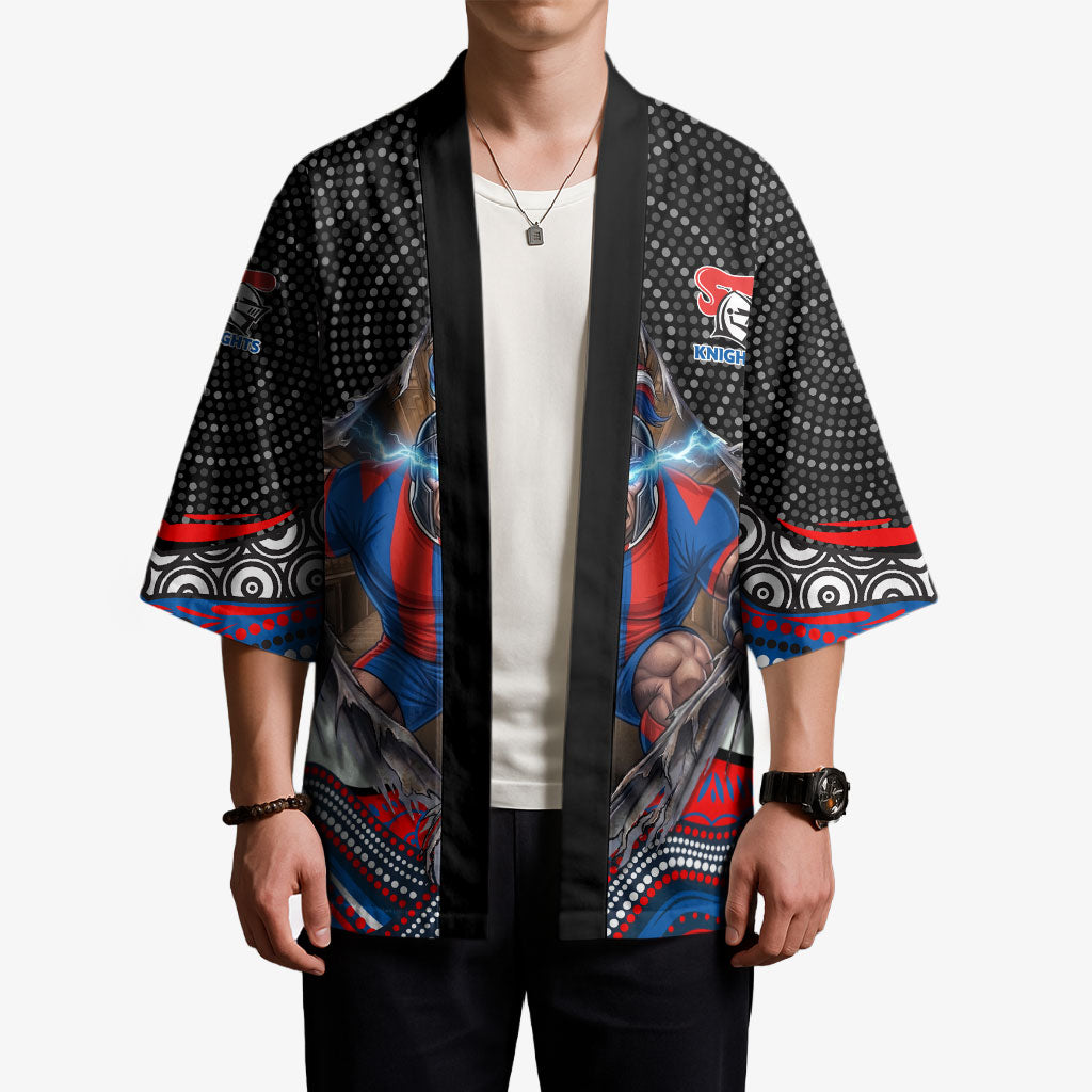 Newcastle Knights Kimono The Scream of Lightning Eyes - Indigenous Dot Ripping Effect