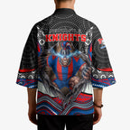 Newcastle Knights Kimono The Scream of Lightning Eyes - Indigenous Dot Ripping Effect