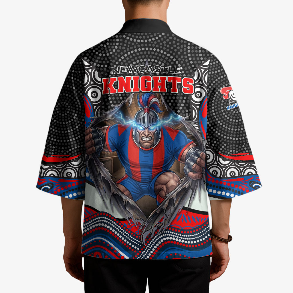 Newcastle Knights Kimono The Scream of Lightning Eyes - Indigenous Dot Ripping Effect