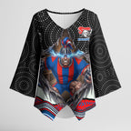 Newcastle Knights Kimono Sleeve Blouse The Scream of Lightning Eyes - Indigenous Dot Ripping Effect