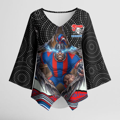 Newcastle Knights Kimono Sleeve Blouse The Scream of Lightning Eyes - Indigenous Dot Ripping Effect
