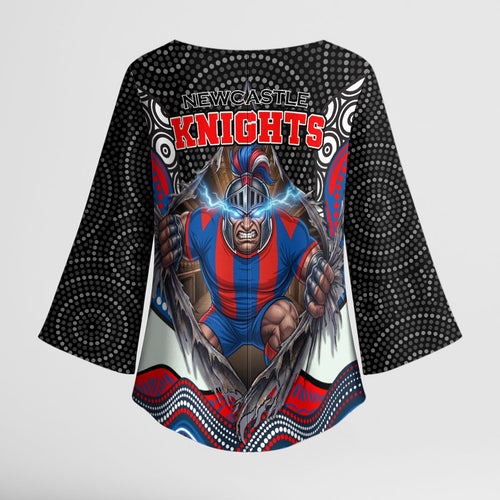 Newcastle Knights Kimono Sleeve Blouse The Scream of Lightning Eyes - Indigenous Dot Ripping Effect