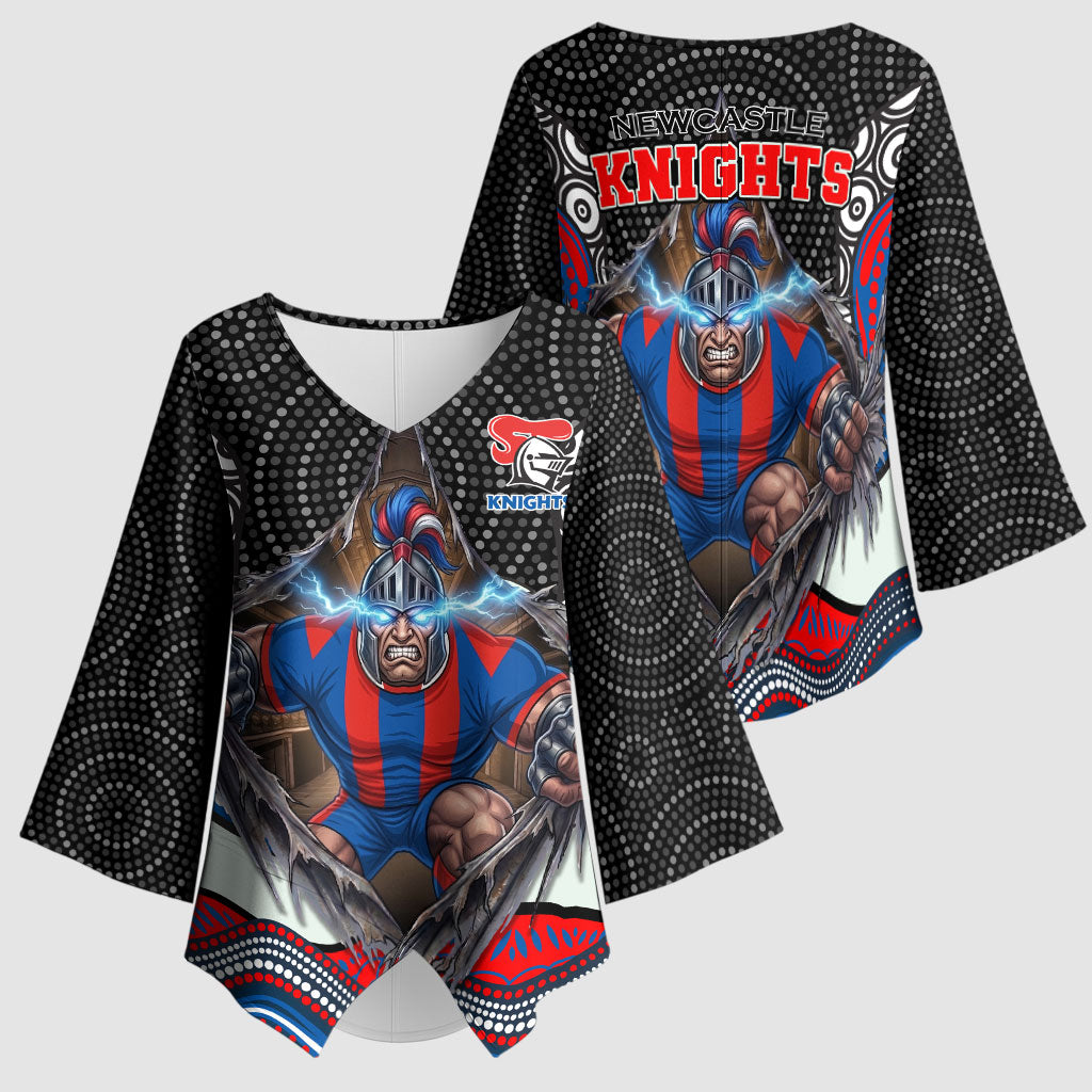Newcastle Knights Kimono Sleeve Blouse The Scream of Lightning Eyes - Indigenous Dot Ripping Effect