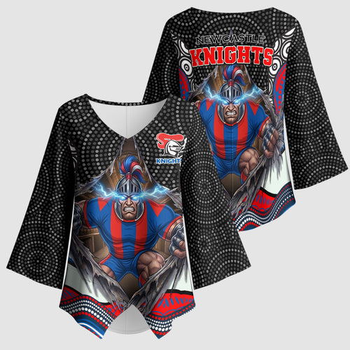 Newcastle Knights Kimono Sleeve Blouse The Scream of Lightning Eyes - Indigenous Dot Ripping Effect