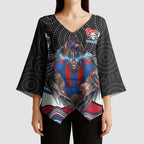 Newcastle Knights Kimono Sleeve Blouse The Scream of Lightning Eyes - Indigenous Dot Ripping Effect
