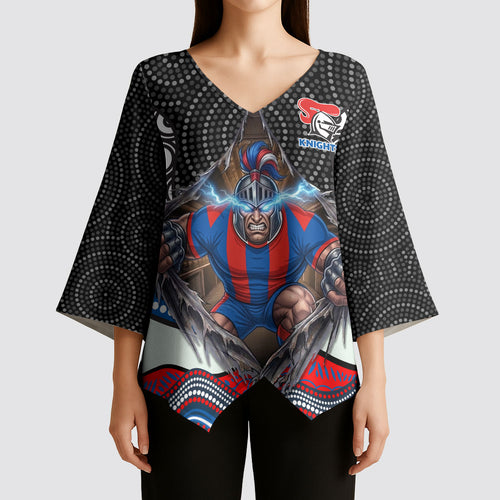 Newcastle Knights Kimono Sleeve Blouse The Scream of Lightning Eyes - Indigenous Dot Ripping Effect