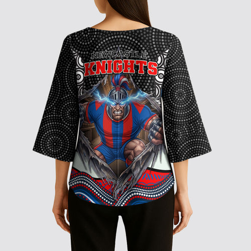 Newcastle Knights Kimono Sleeve Blouse The Scream of Lightning Eyes - Indigenous Dot Ripping Effect