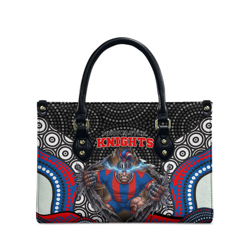 Newcastle Knights Leather Bag The Scream of Lightning Eyes - Indigenous Dot Ripping Effect
