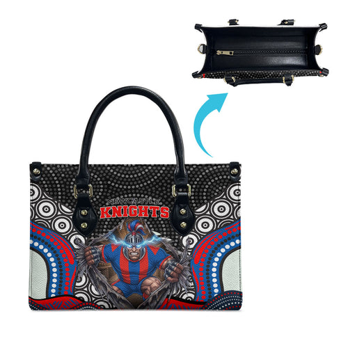 Newcastle Knights Leather Bag The Scream of Lightning Eyes - Indigenous Dot Ripping Effect