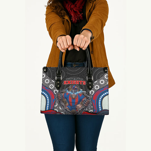Newcastle Knights Leather Bag The Scream of Lightning Eyes - Indigenous Dot Ripping Effect
