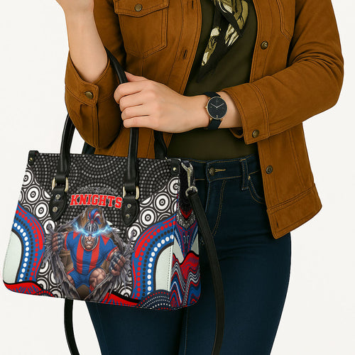 Newcastle Knights Leather Bag The Scream of Lightning Eyes - Indigenous Dot Ripping Effect
