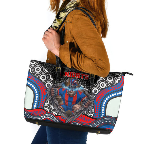 Newcastle Knights Leather Tote Bag The Scream of Lightning Eyes - Indigenous Dot Ripping Effect