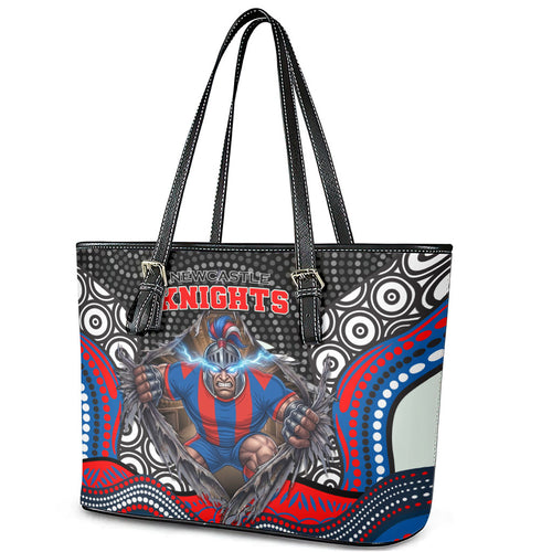 Newcastle Knights Leather Tote Bag The Scream of Lightning Eyes - Indigenous Dot Ripping Effect