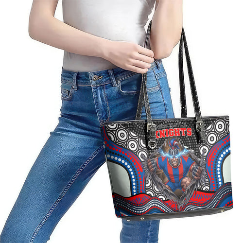 Newcastle Knights Leather Tote Bag The Scream of Lightning Eyes - Indigenous Dot Ripping Effect