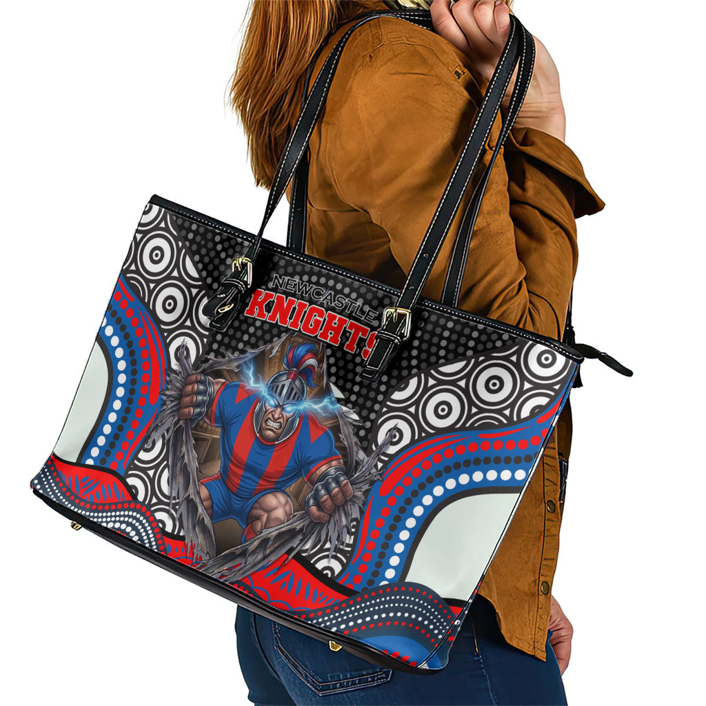 Newcastle Knights Leather Tote Bag The Scream of Lightning Eyes - Indigenous Dot Ripping Effect