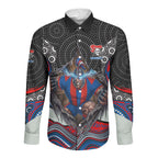 Newcastle Knights Long Sleeve Button Shirt The Scream of Lightning Eyes - Indigenous Dot Ripping Effect