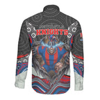 Newcastle Knights Long Sleeve Button Shirt The Scream of Lightning Eyes - Indigenous Dot Ripping Effect