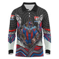 Newcastle Knights Long Sleeve Polo Shirt The Scream of Lightning Eyes - Indigenous Dot Ripping Effect