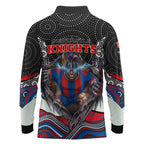 Newcastle Knights Long Sleeve Polo Shirt The Scream of Lightning Eyes - Indigenous Dot Ripping Effect